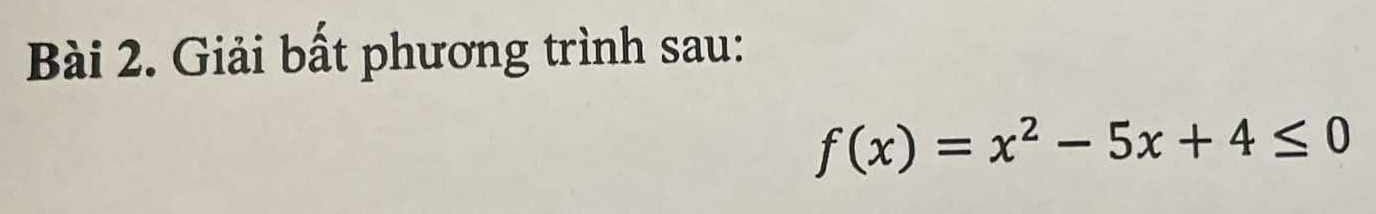 Giải bất phương trình sau:
f(x)=x^2-5x+4≤ 0