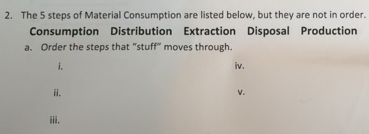 Solved: The 5 steps of Material Consumption are listed below, but they ...