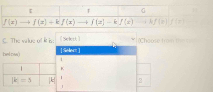 The value of i is: [ Select ] (Choose from the to
[ Select ]
below)
L
|
K
|k|=5 |k|
2
J