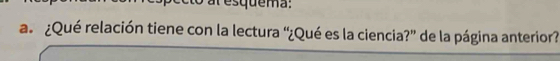 quema: 
a. ¿Qué relación tiene con la lectura “¿Qué es la ciencia?” de la página anterior?