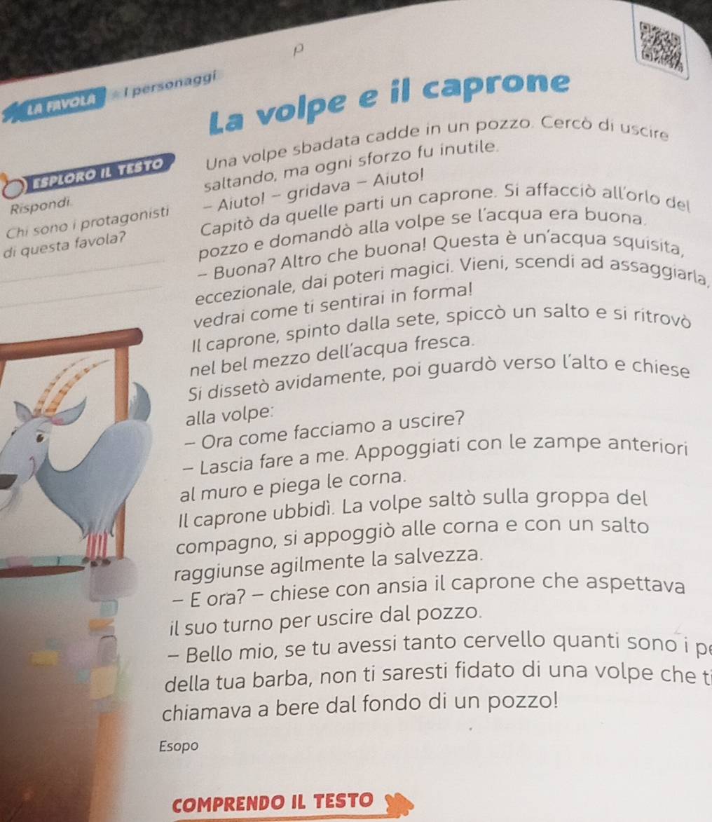 Risolto:ρ LA FAVOLA I personaggi La volpe e il caprone ESPLORO IL TESTO ...