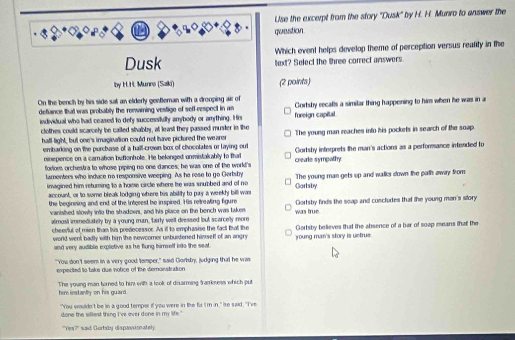 Solved: Use the excerpt from the story ''Dusk'' by H. H. Munro to ...