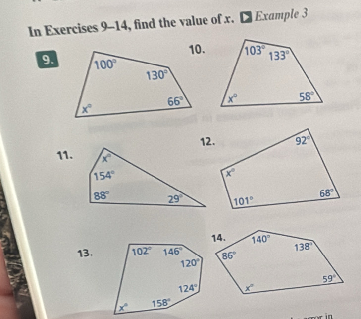 In Exercises 9-14, find the value of x. Example 3
9
 
12.
11.
13.
ro in