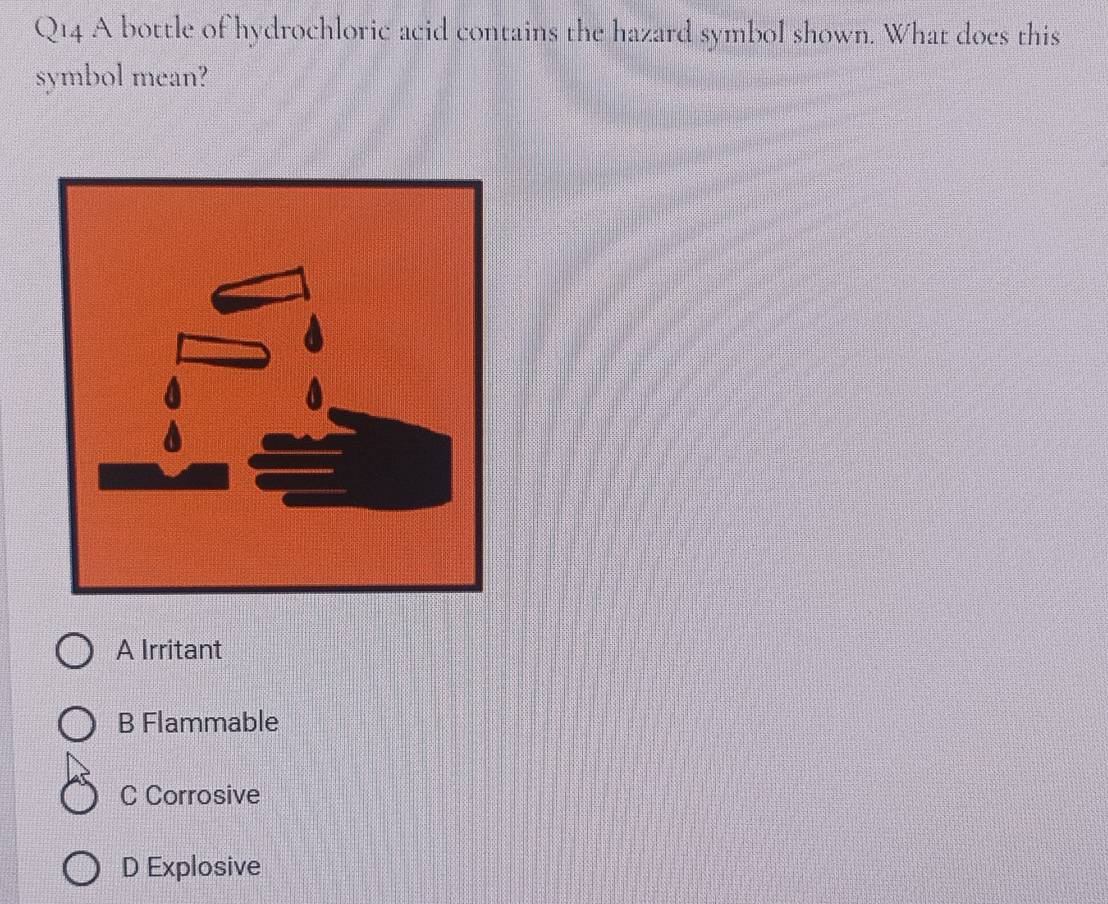 Solved: A bottle of hydrochloric acid contains the hazard symbol shown ...