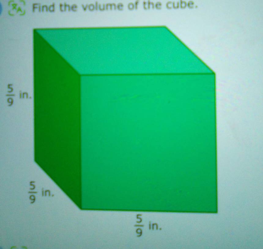 Find the volume of the cube.
 5/9 