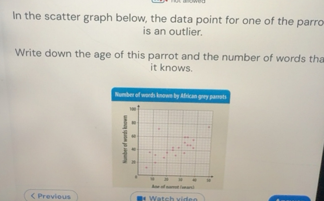 Solved: In the scatter graph below, the data point for one of the parro ...