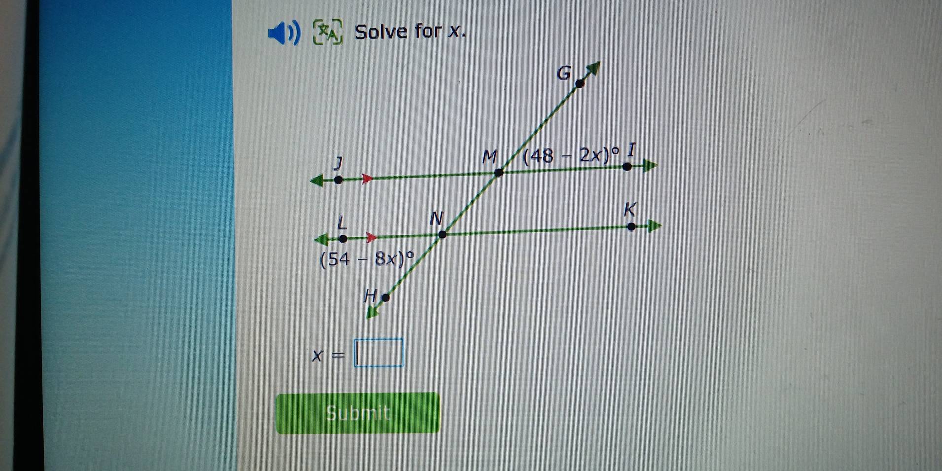 Solve for x.
x=  1/2 * (frac 1,(-)+(-)* (-)+(-)* (-)+(-)* (-)+(-)
Submit