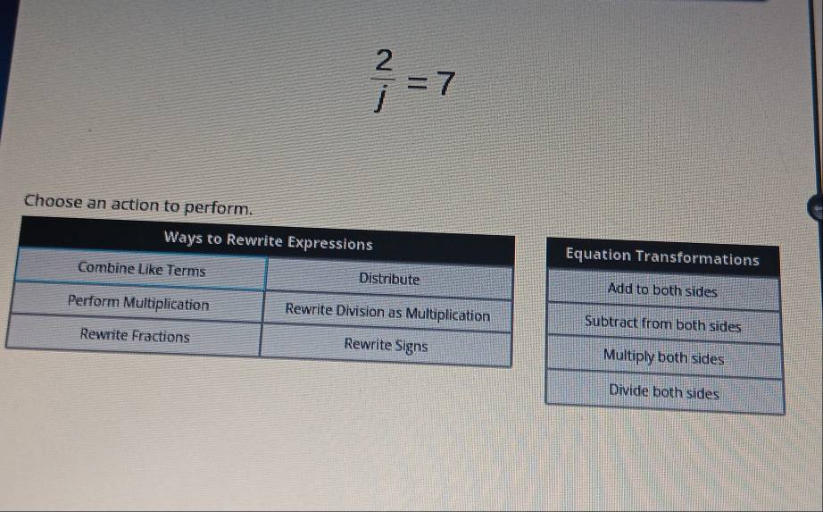  2/j =7
Choose an action to perf