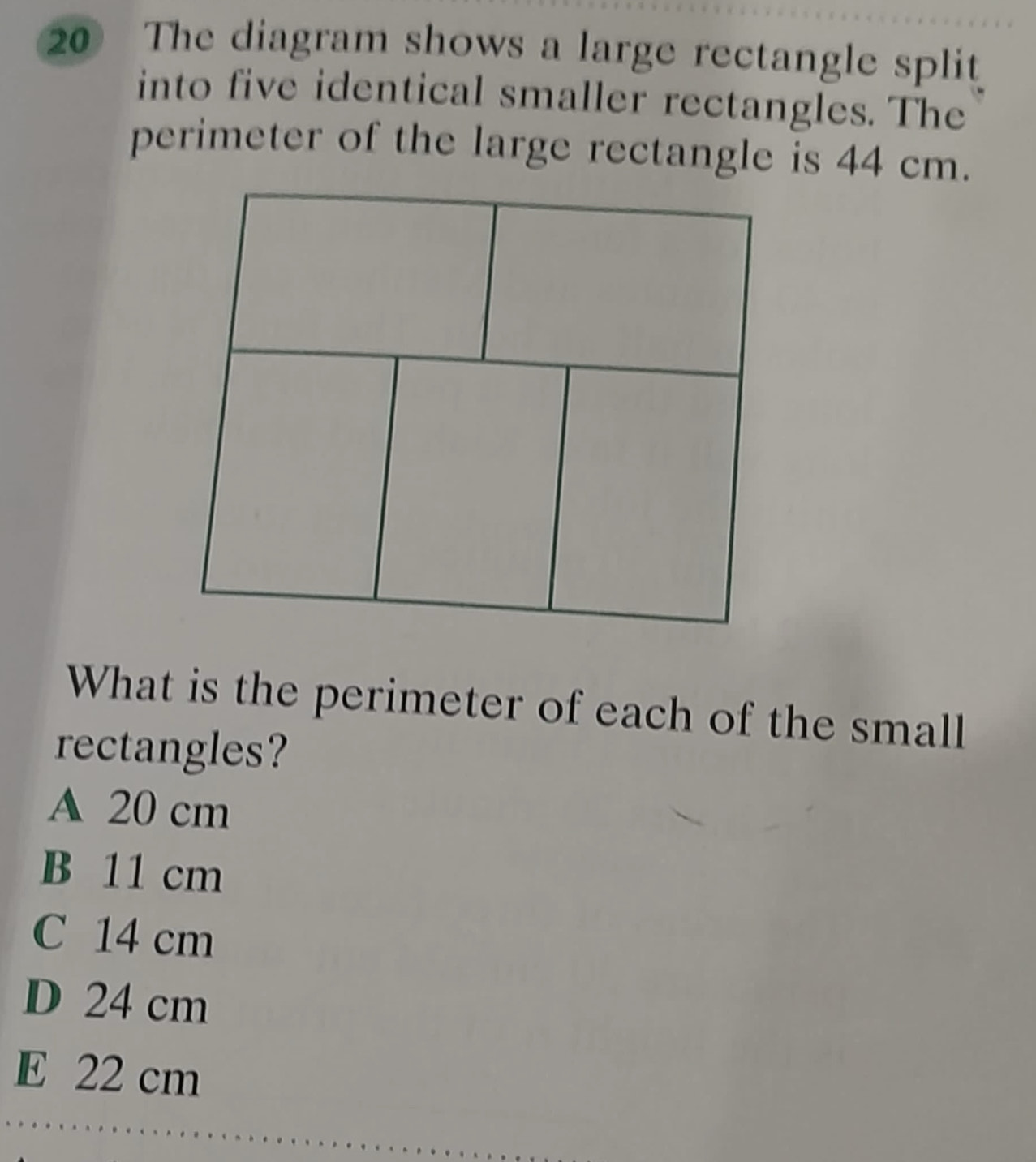 Solved: The diagram shows a large rectangle split into five identical ...