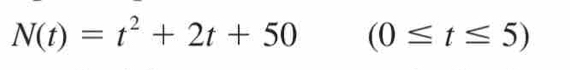 N(t)=t^2+2t+50 (0≤ t≤ 5)