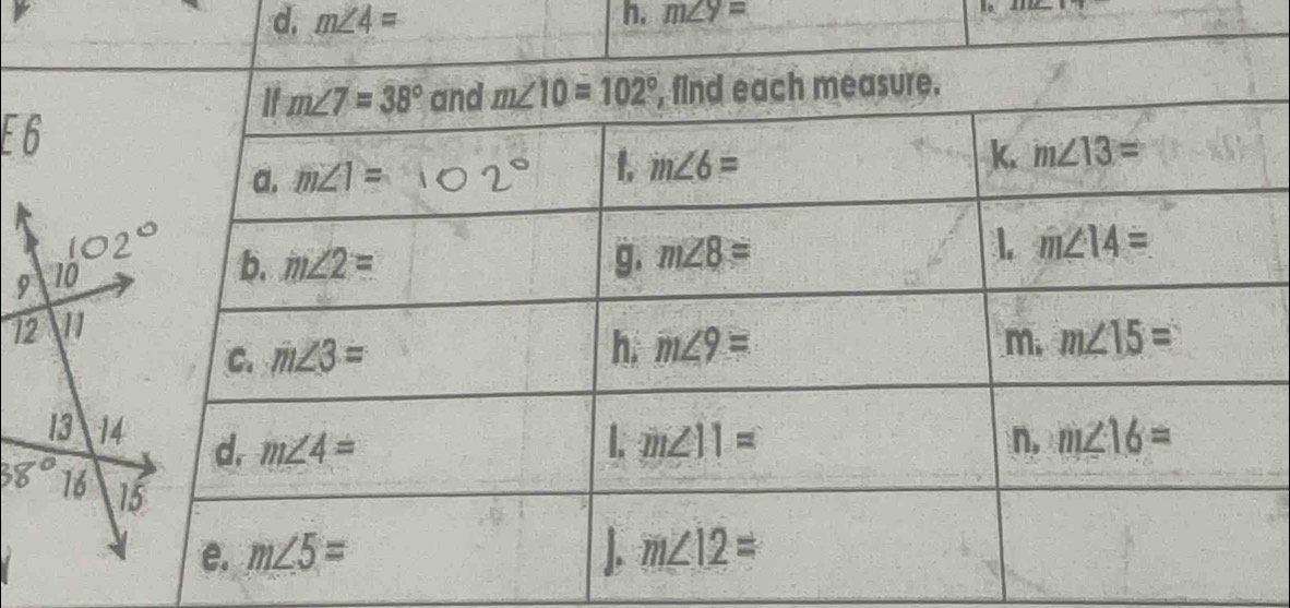 d. m∠ 4= h. m∠ 9=
E6