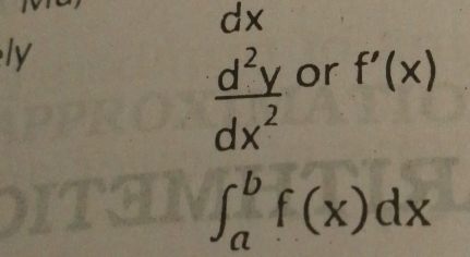 dx
ly
 d^2y/dx^2  or f'(x)
∈t _a^bf(x)dx