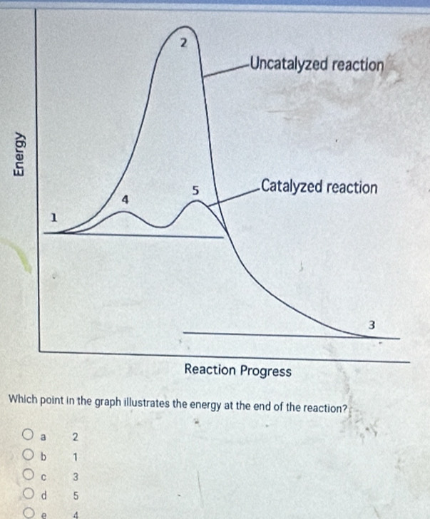 Wh end of the reaction?
a 2
b 1
c 3
d 5
e 4