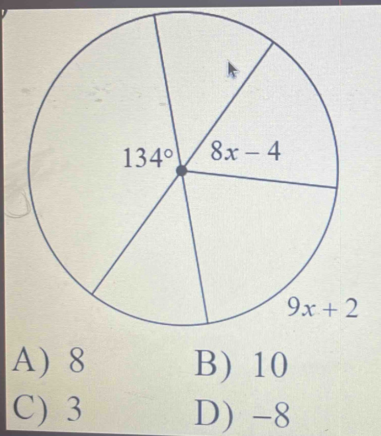 A) 8 B) 10
C) 3
D) -8