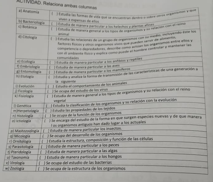 ACTIVIDAD. Relaciona ambas columnas 
s 
t 
u 
v) 
w)