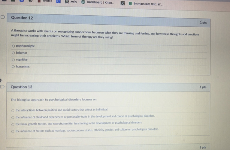 Solved: Netx xello Dashboard | Khan... Immaculate Grid: W_ Question 12 ...