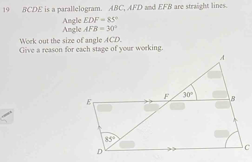 Solved: BCDE is a parallelogram. ABC, AFD and EFB are straight lines ...