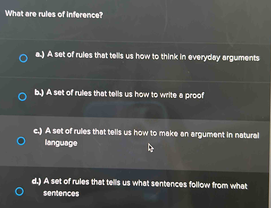 Solved: What are rules of inference? a.) A set of rules that tells us ...
