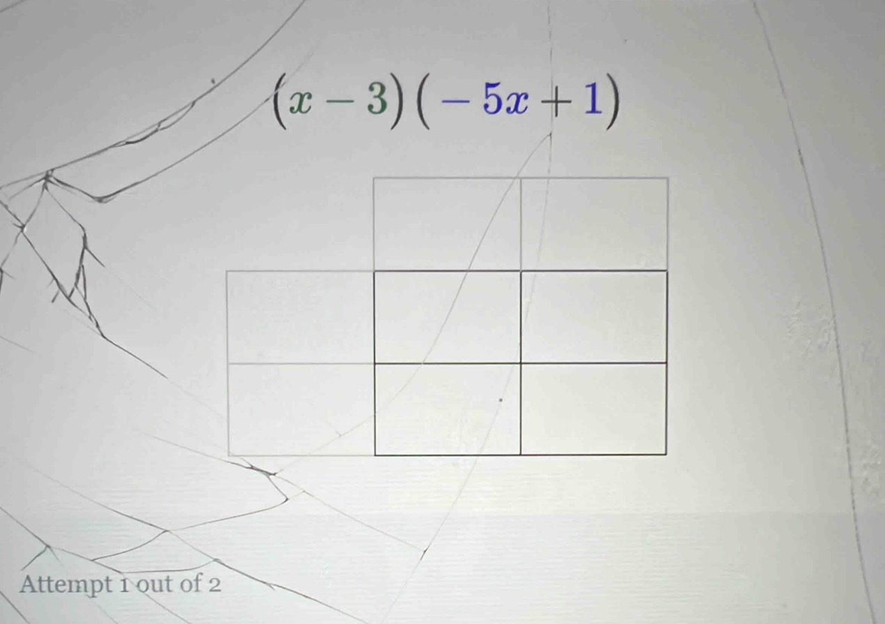 (x-3)(-5x+1)
Attempt 1 out of 2