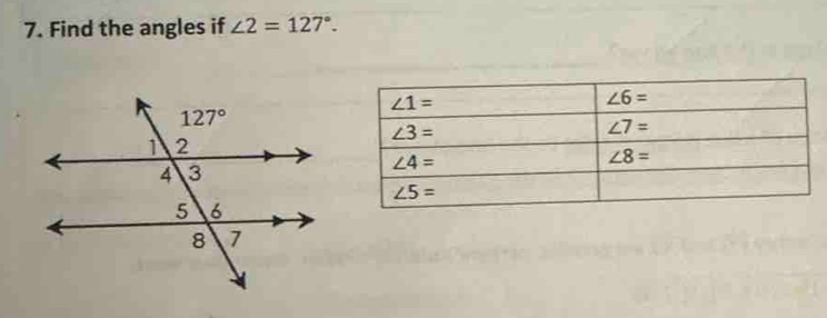 Find the angles if ∠ 2=127°.