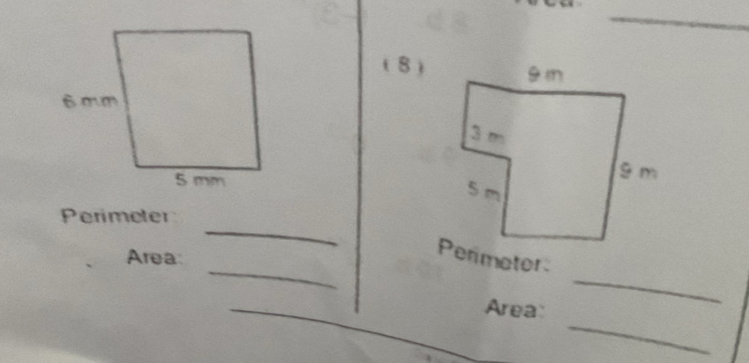 (8) 
_ 
Perimeter 
_ 
_ 
Area: 
_ 
_Area: