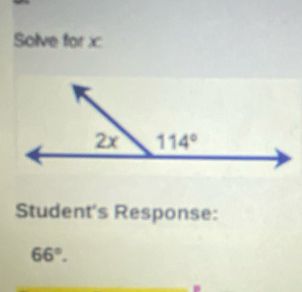 Solve for x
Student's Response:
66°.