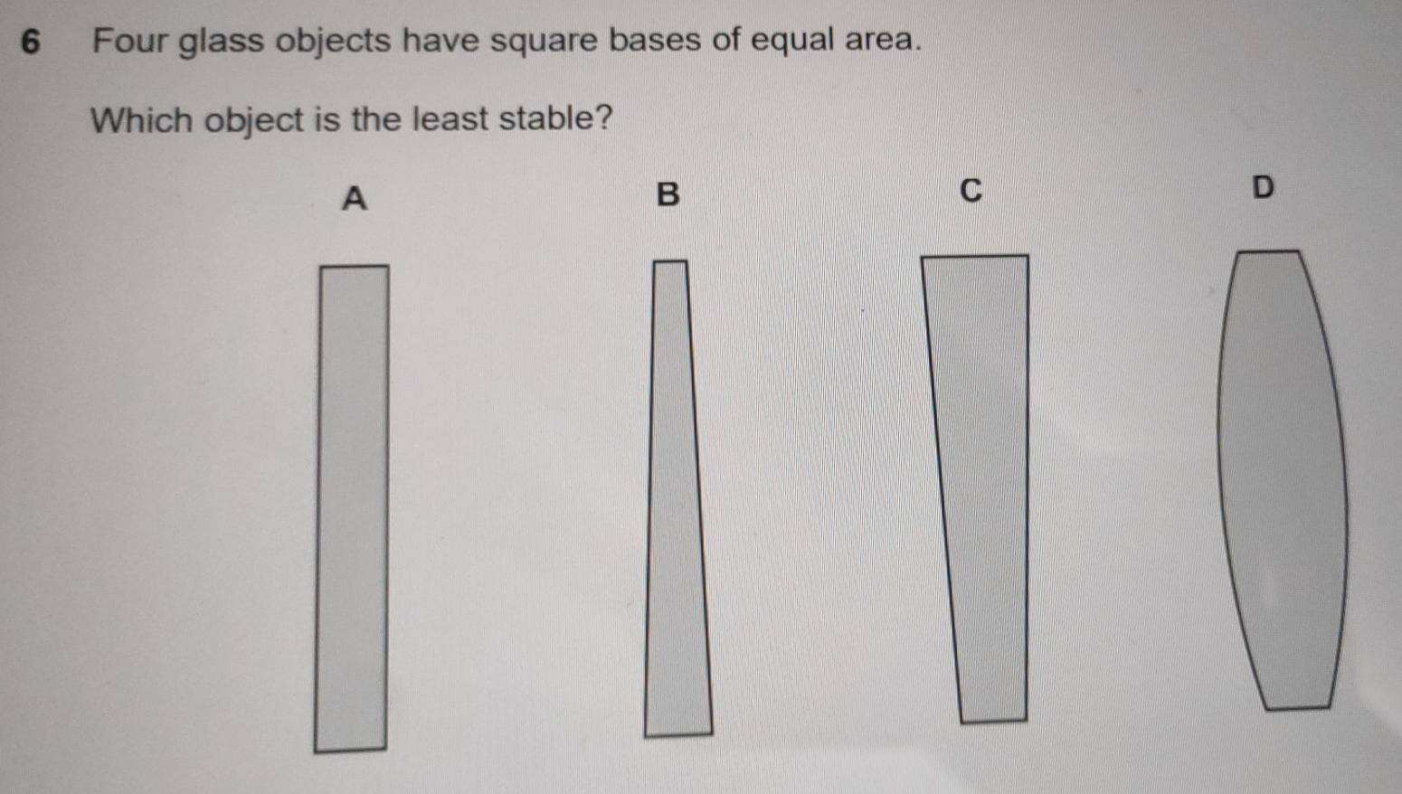 Solved: Four glass objects have square bases of equal area. Which ...