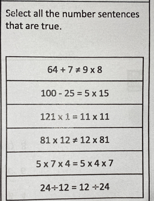 Select all the number sentences
that are true.