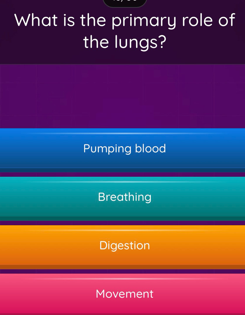 Resuelto:What is the primary role of the lungs? Pumping blood Breathing ...
