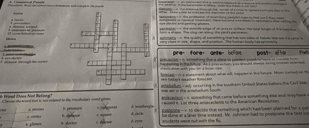 Solved: Crossword Puzzle barometer- n. an instrument that is used to ...