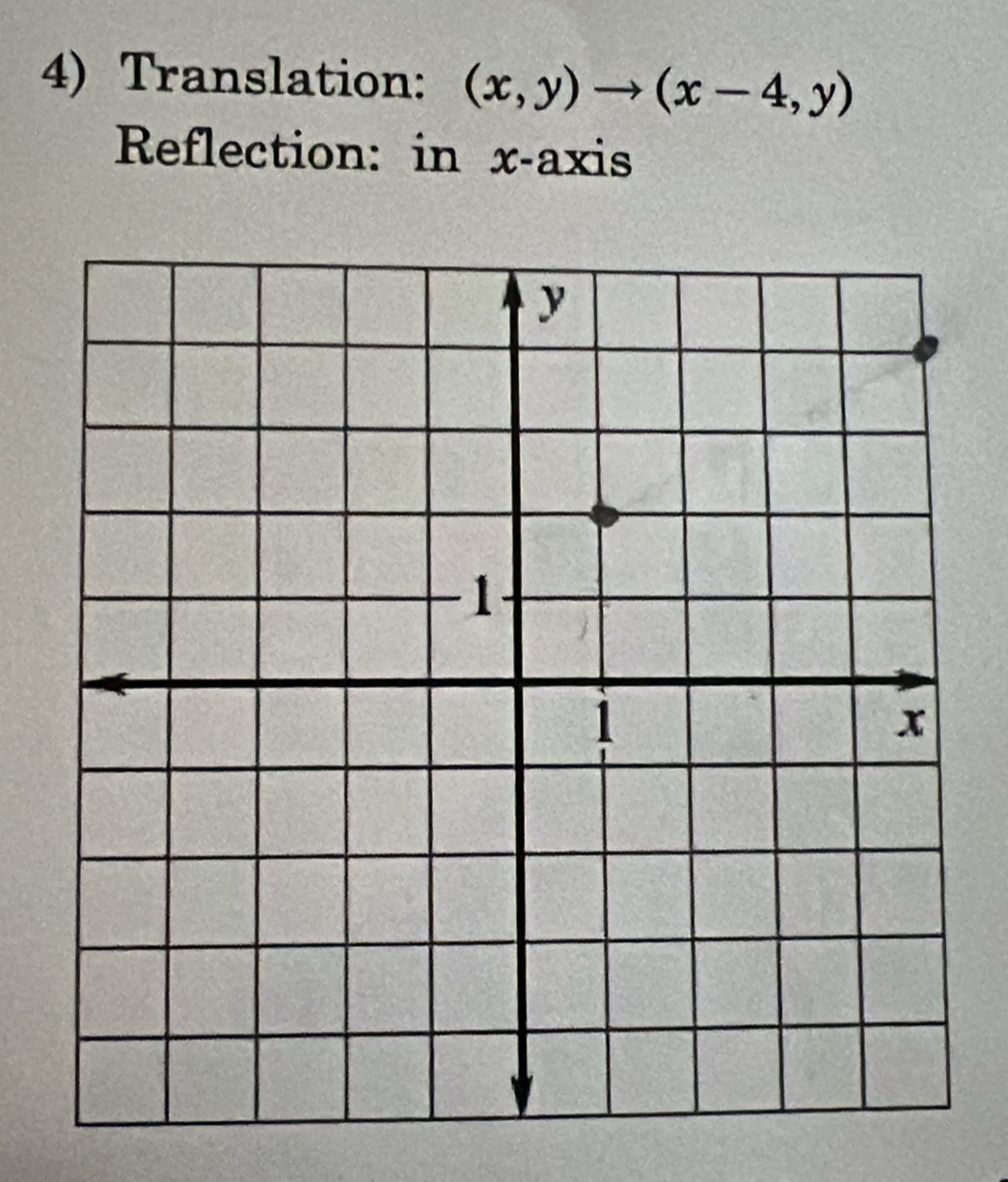 Translation: (x,y)to (x-4,y)
Reflection: in x-axis