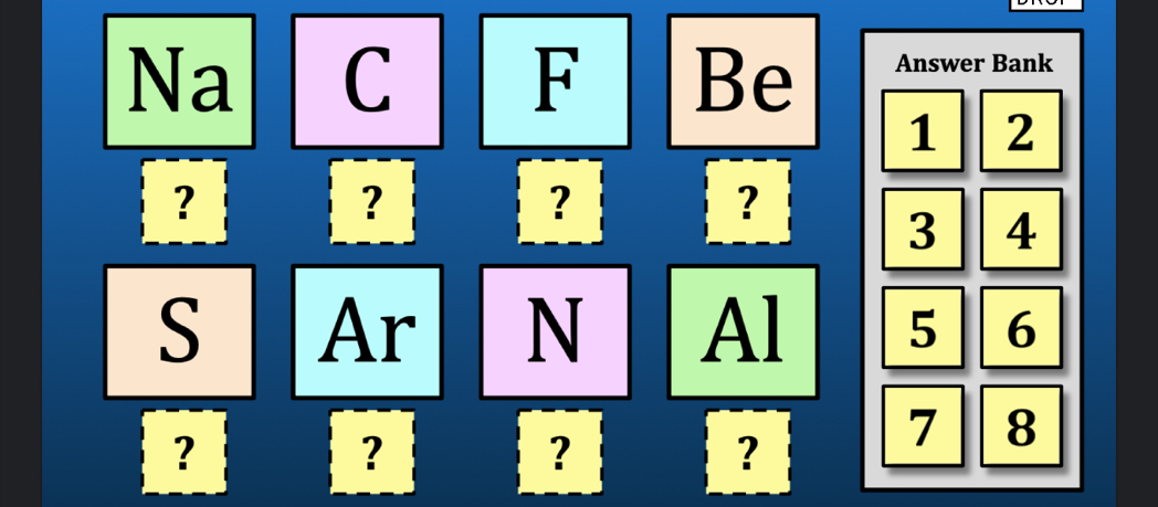 Na C F Be Answer Bank
1 2
？ 
？ 
？ 
?
3 4
S Ar N Al 5 6
？ 
? 
? 
？
7 8