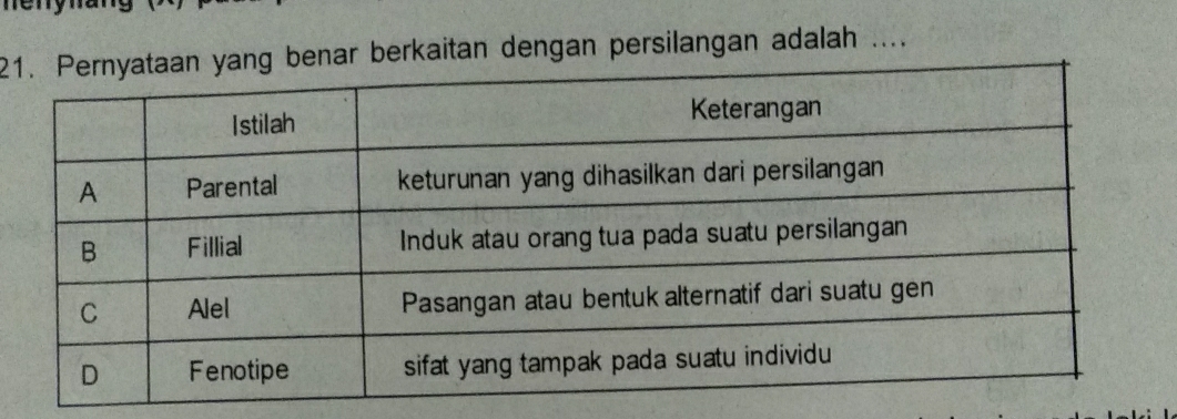 2enar berkaitan dengan persilangan adalah ....