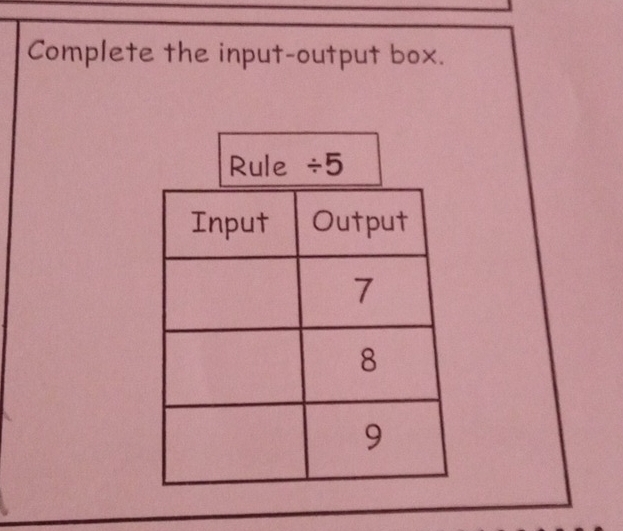 Complete the input-output box.