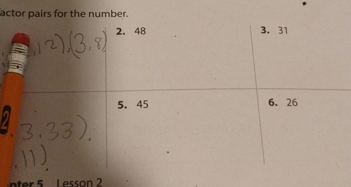 actor pairs for the number. 
nter 5 Lesson 2