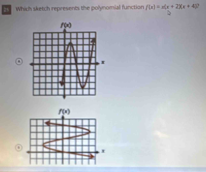 bs Which sketch represents the polynomial function f(x)=x(x+2)(x+4) ?
o