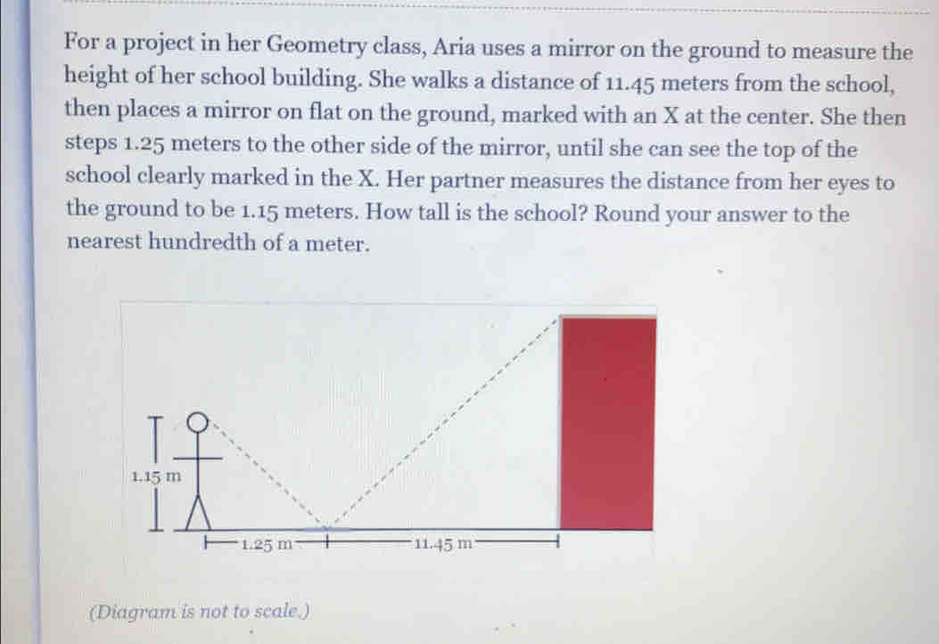 Solved: For a project in her Geometry class, Aria uses a mirror on the ...