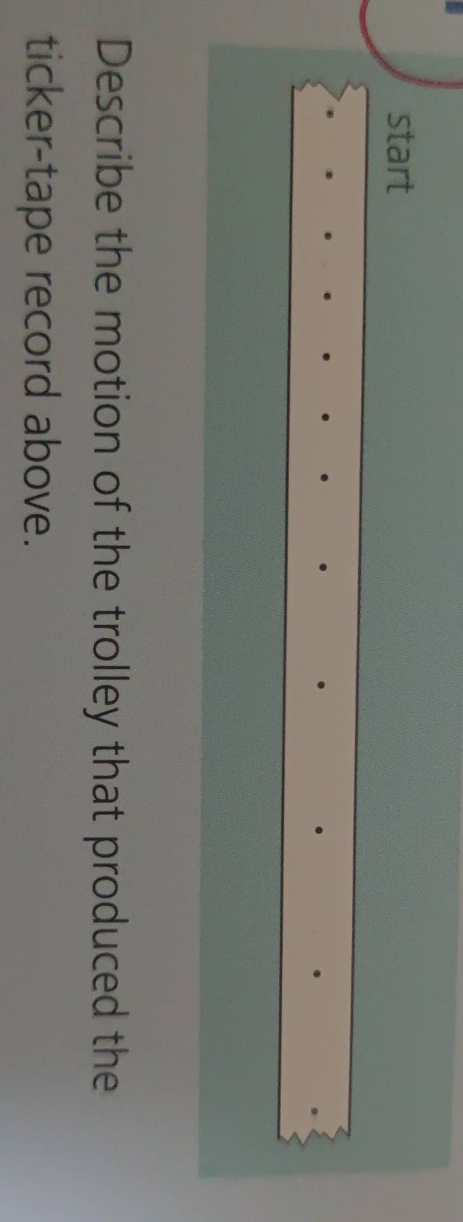 start 
Describe the motion of the trolley that produced the 
ticker-tape record above.