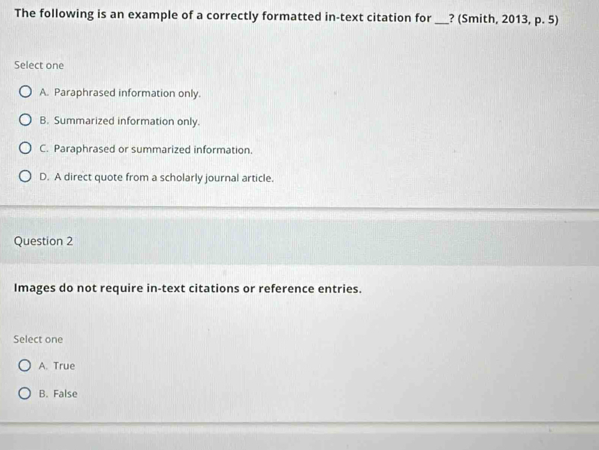 Solved: The following is an example of a correctly formatted in-text ...