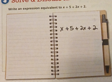 Write an expression equivalent to x+5+2x+2.