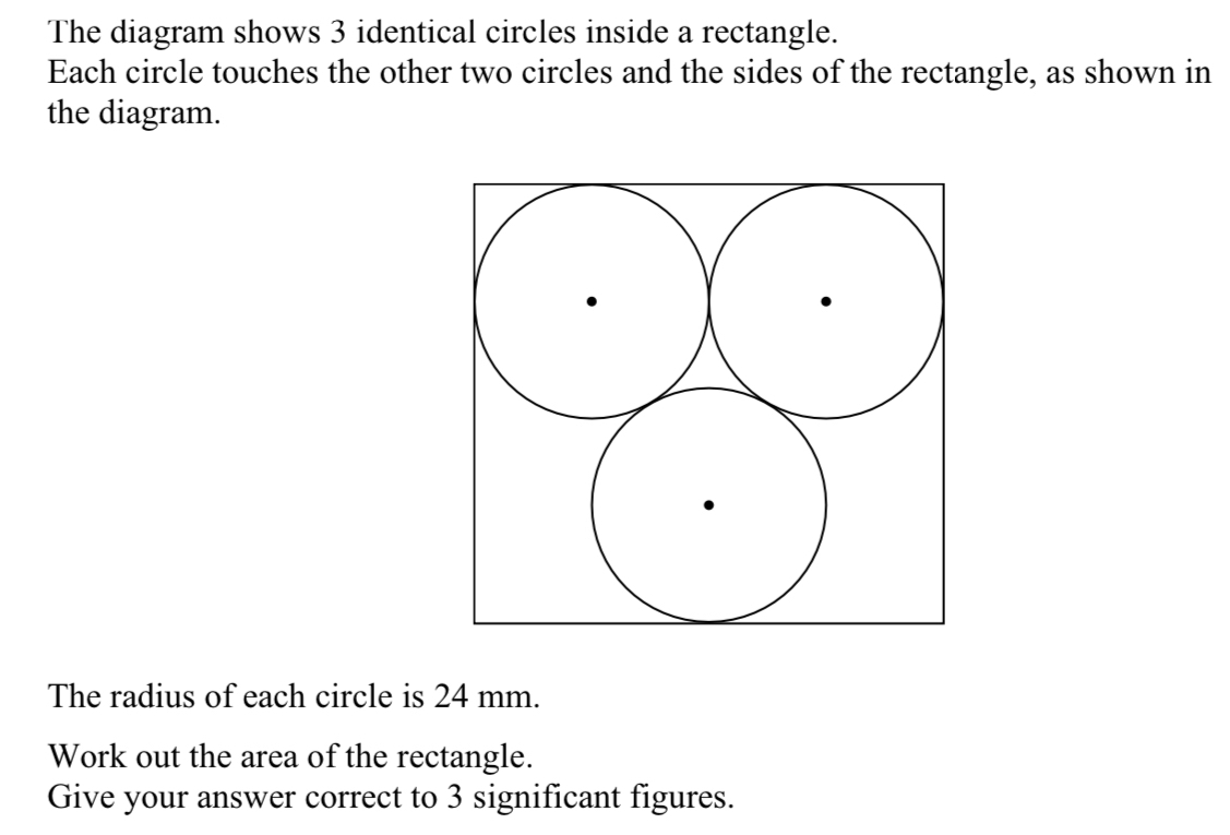 Solved: The diagram shows 3 identical circles inside a rectangle. Each ...