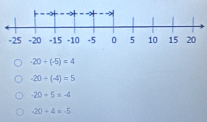 -20/ (-5)=4
-20/ (-4)=5
-20-5=-4
-20/ 4=-5