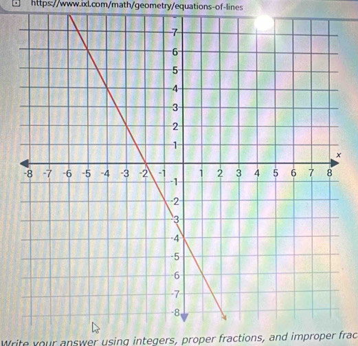 □ https://www.ixl.com/math/geometry/equations-of-lines 
Write your answer using integers, proper fractions, and improper frac