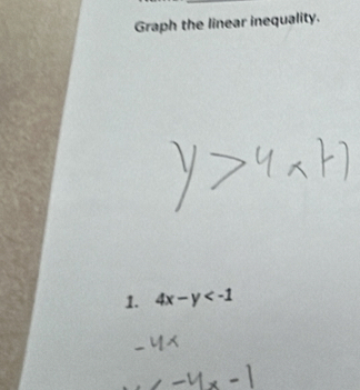 Graph the linear inequality. 
1. 4x-y