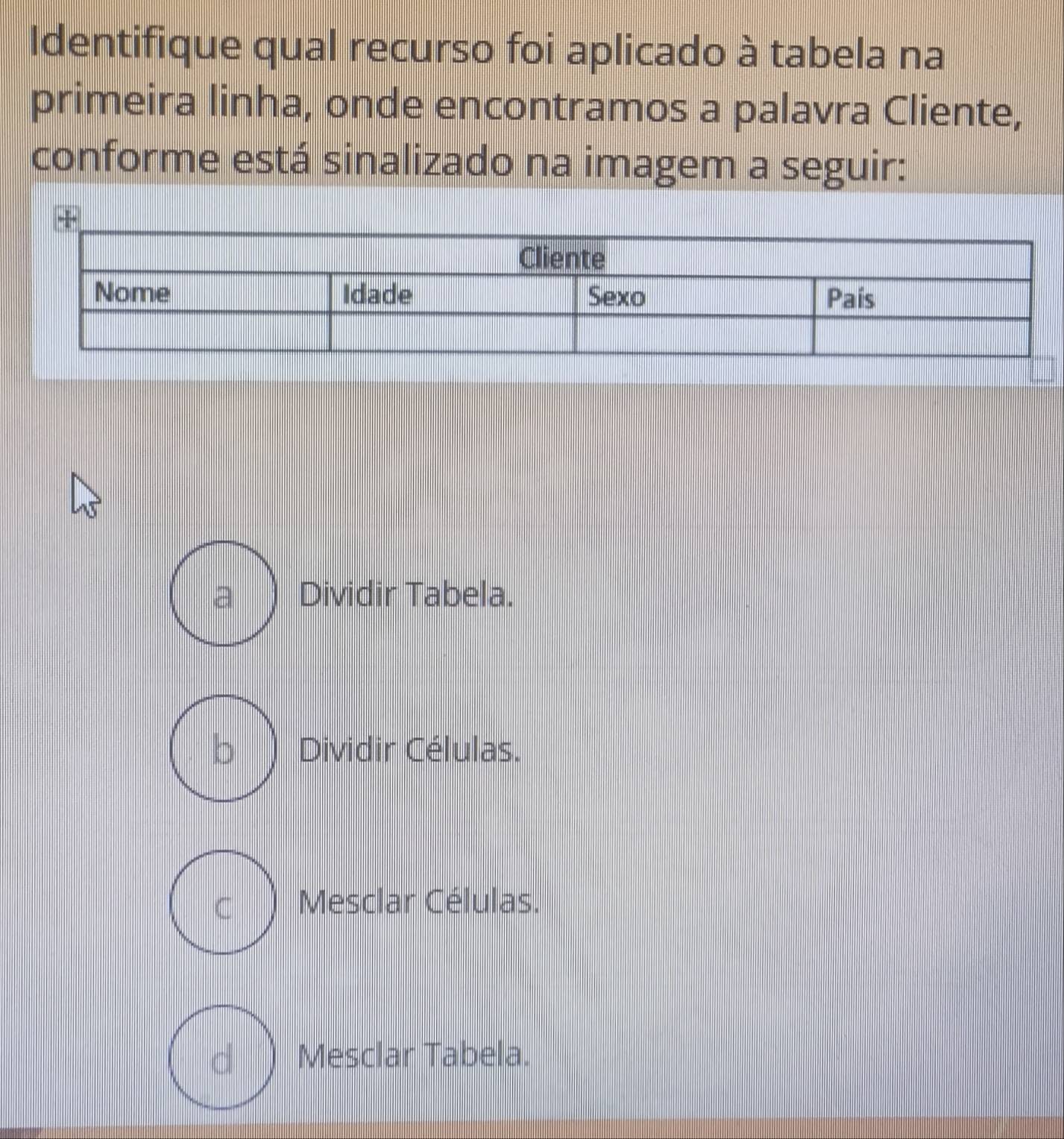 Resolvido:Identifique qual recurso foi aplicado à tabela na primeira ...