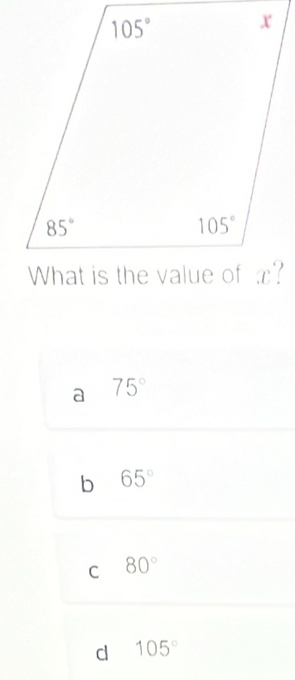 a 75°
b 65°
C 80°
d 105°