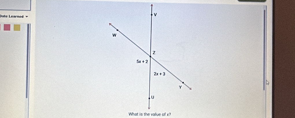 Date Learned
What is the value of x?