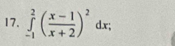 ∈tlimits _(-1)^2( (x-1)/x+2 )^2dx;