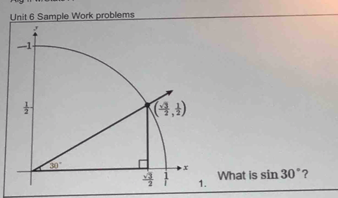 Sample Work problems
What is sin 30° ?
.