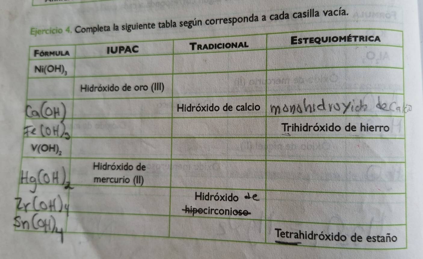 corresponda a cada casilla vacía.